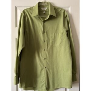 Van Heusen Olive Green Satin Stripe Wrinkle Free Size 16.5 34/35 Shirt